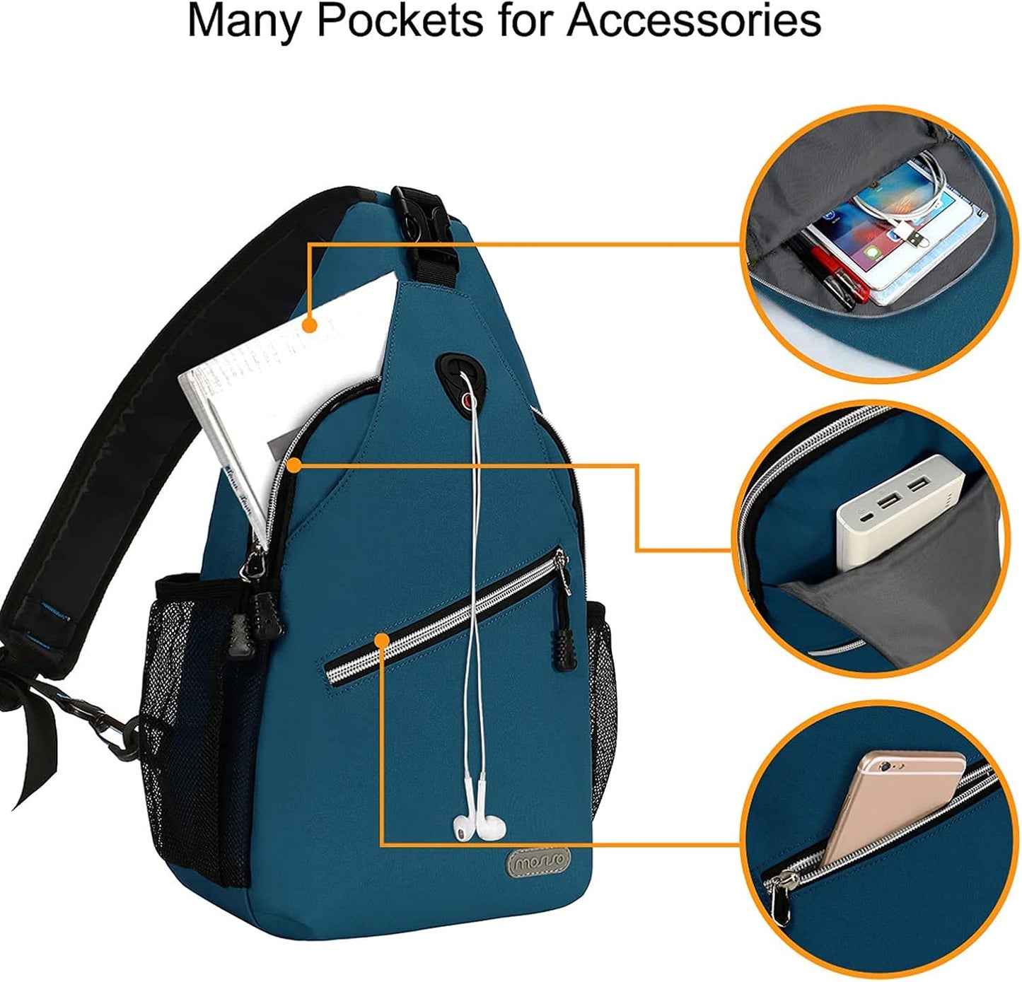 MOSISO Rope Sling Backpack (Up to 13 inch), Multipurpose Crossbody Chest One Shoulder Outdoor Travel Hiking Daypack, Black