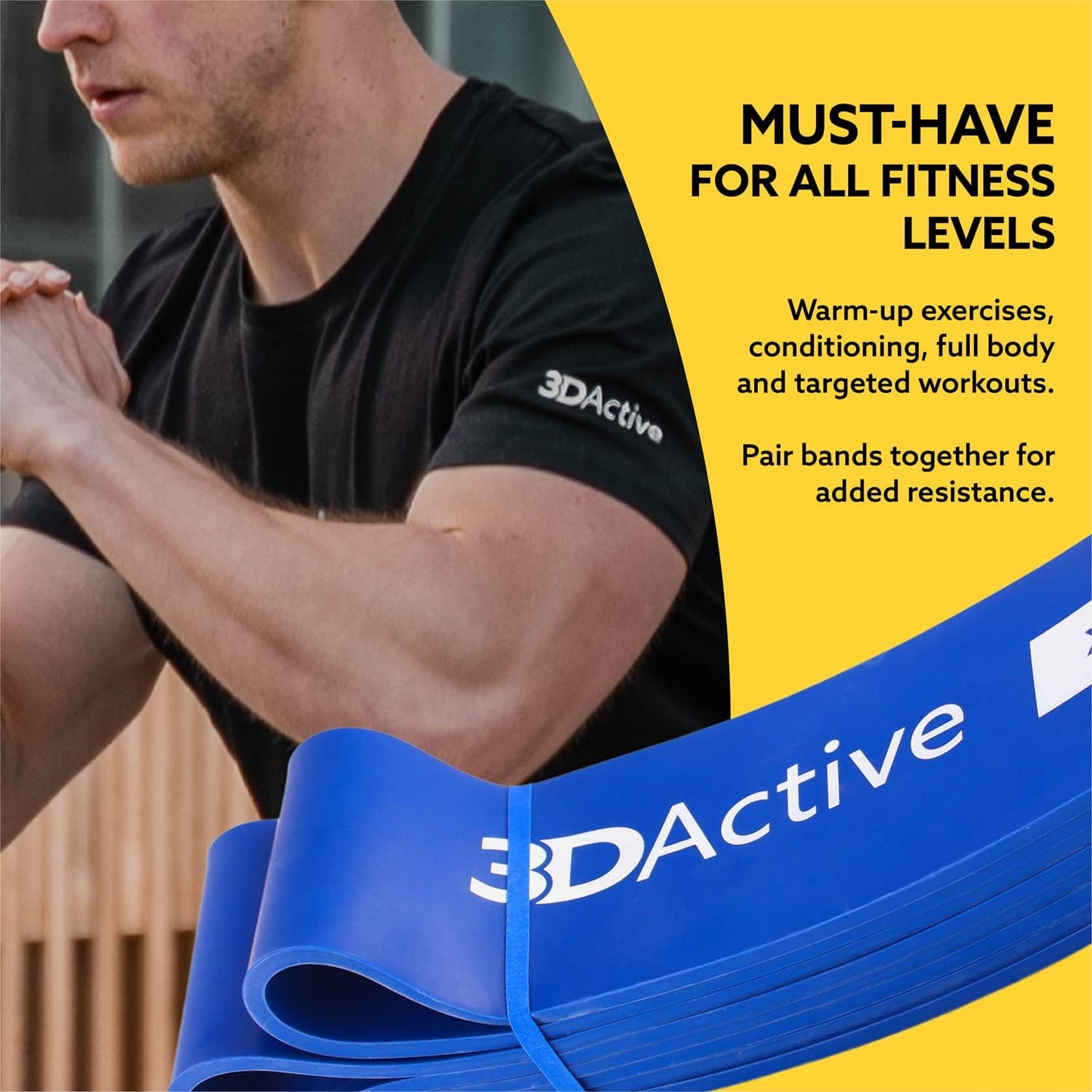 3DActive Pull Up Assist Band - Resistance Band for Strength Training, Powerlifting, Body Stretching, Crossfit - Exercise Guide Included.