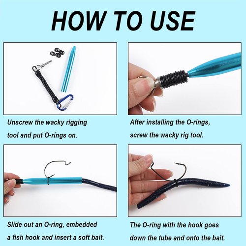 SIWRIOM Wacky Rig Tool with 110pcs Fishing O-Rings, Wacky Worm Rigging Tool Kit for Senko, Fishing Ring Rigging Tools for Clip Soft Baits Worms with Keychain Lanyard Fishing Bait Rigs