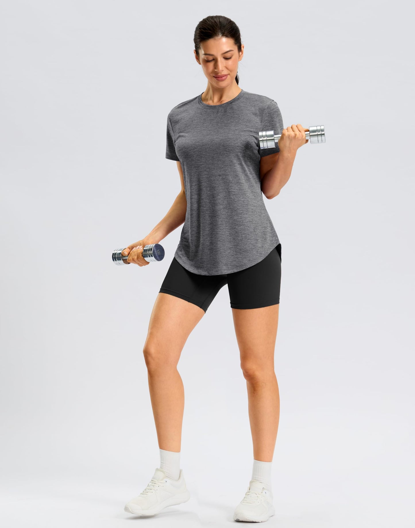 Womens Workout Shirts Short Sleeve Moisture Wicking Lightweight Athletic Gym Hiking Running Yoga Exercise Tops for Women (Grey,Medium)