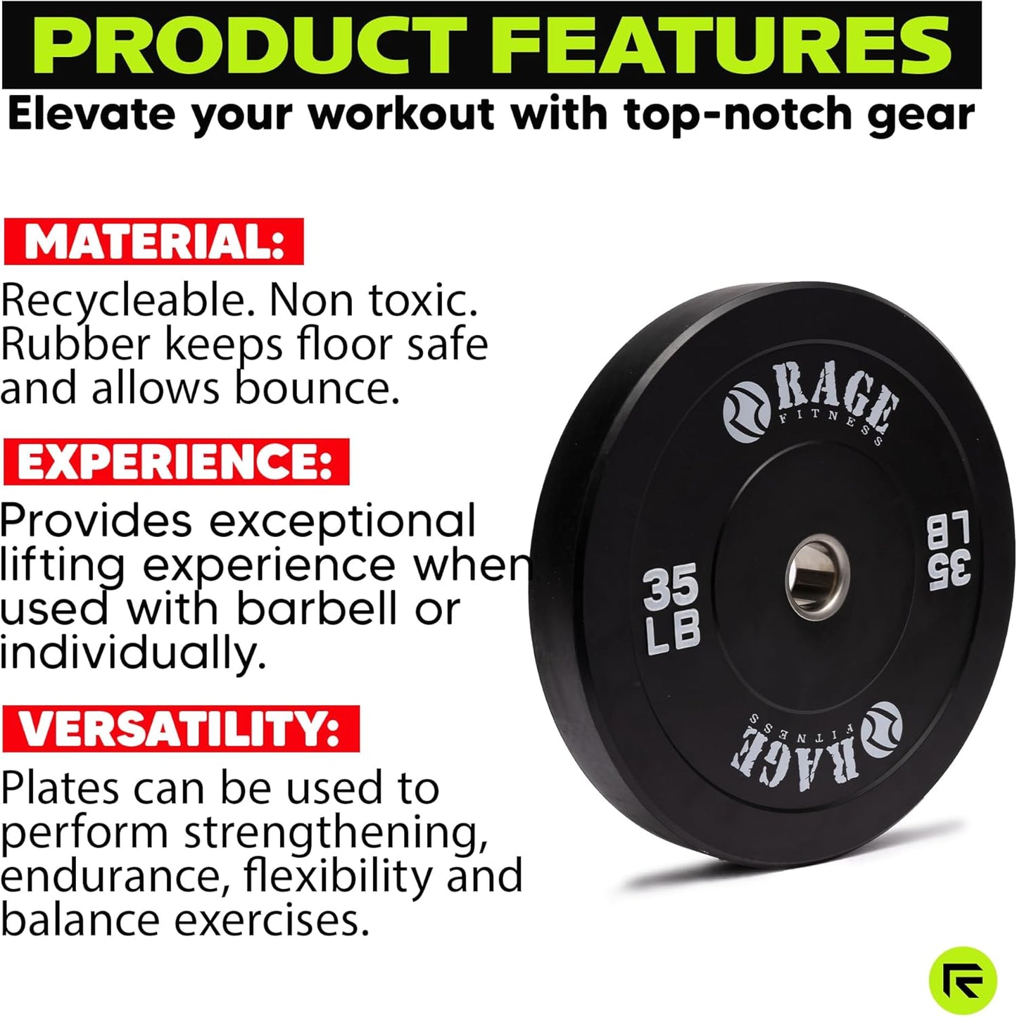 Olympic Bumper Plate (10lb, 15lb, 25lb, 35lb, 45lb - SOLD INDIVIDUALLY), Rubber Formula With Steel Insert, Strength Training, Bench Press, Squats, Powerlifting, Weight Training, Home Gym