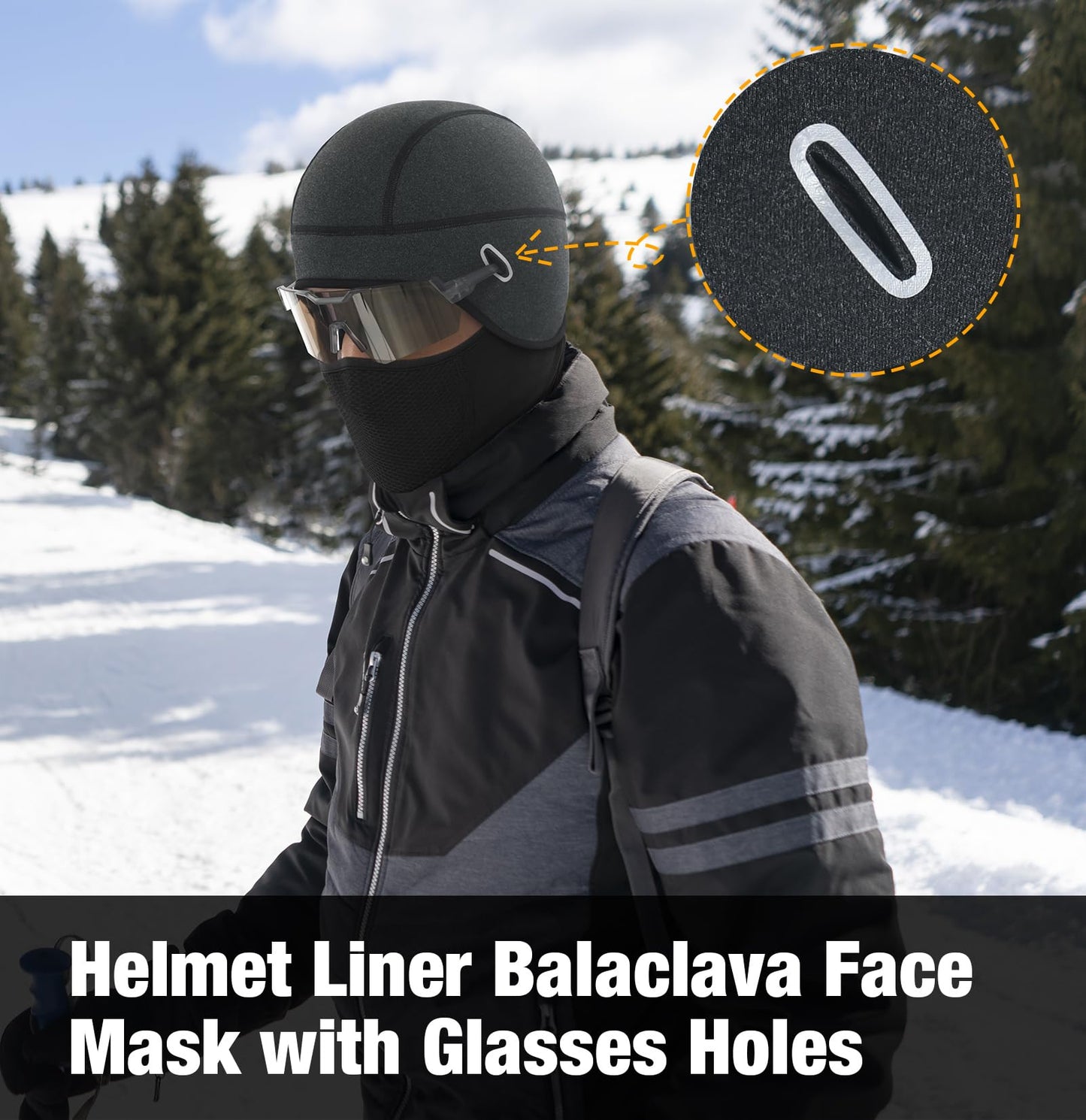MELASA Thermal Skull Cap Helmet Liner Hat with Face Cover, Balaclava Face Mask with Glasses Holes for Cycling Motorcycle Ski Construction Worker(Black)