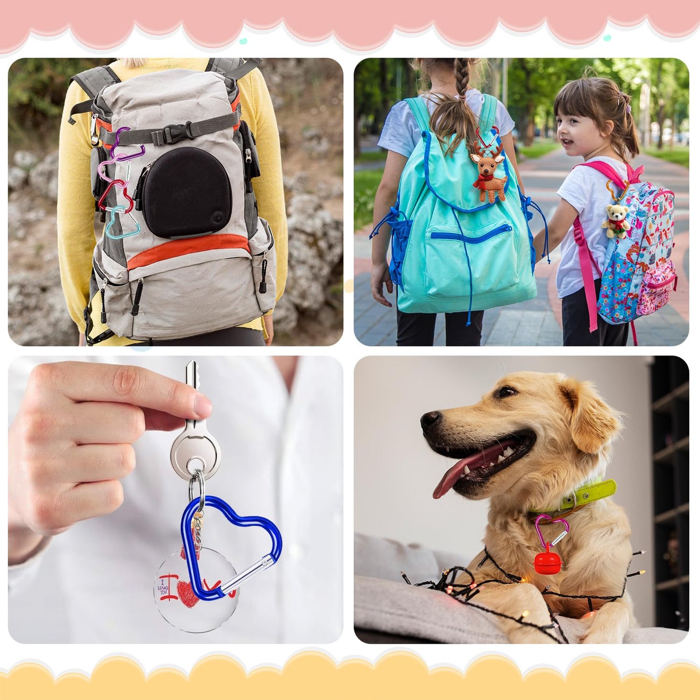 30pcs Heart Carabiner Clip, Alloy Heart Shape Hanging Keychain Clip, Load Aluminum Alloy Keychain Clip for Backpack Hiking Camping Gear