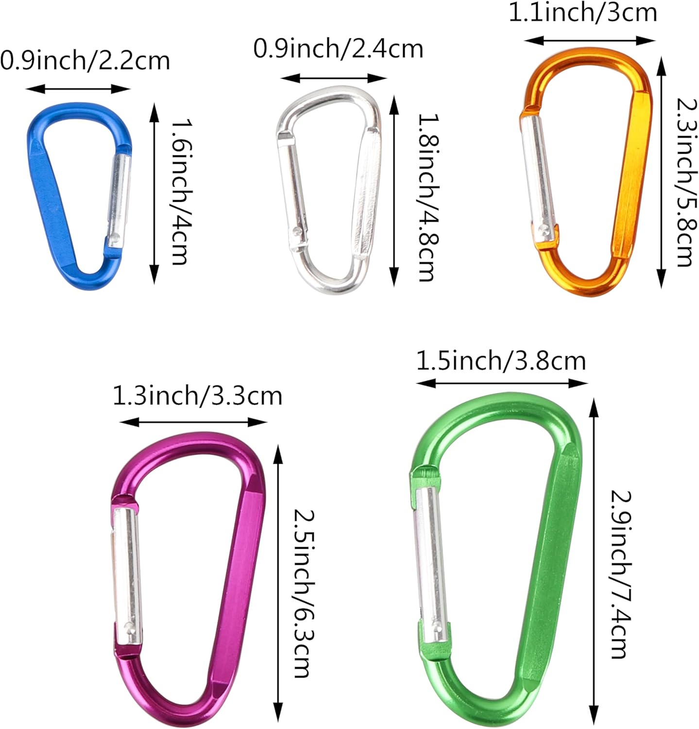 SWATOM Aluminum D-Shape Carabiner Clips | 1.6-3 Inch Spring Snap Hooks for Outdoor Use