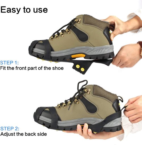 EONPOW Ice Grips, Ice & Snow Grips Cleat Over Shoe/Boot Traction Cleat Rubber Spikes Anti Slip 10 Steel Studs Crampons Slip-on Stretch Footwear