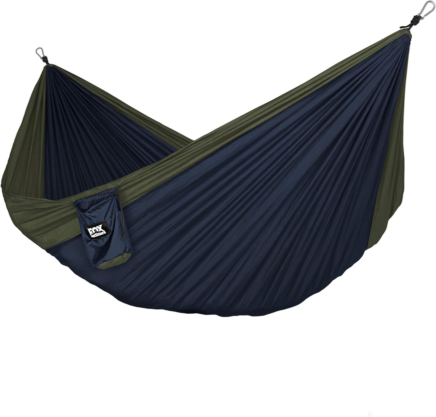 Neolite Double Camping Hammock - Lightweight Portable Nylon Parachute Hammock for Backpacking, Travel, Beach, Yard. Hammock Straps & Steel Carabiners Included (Orange/Blue)