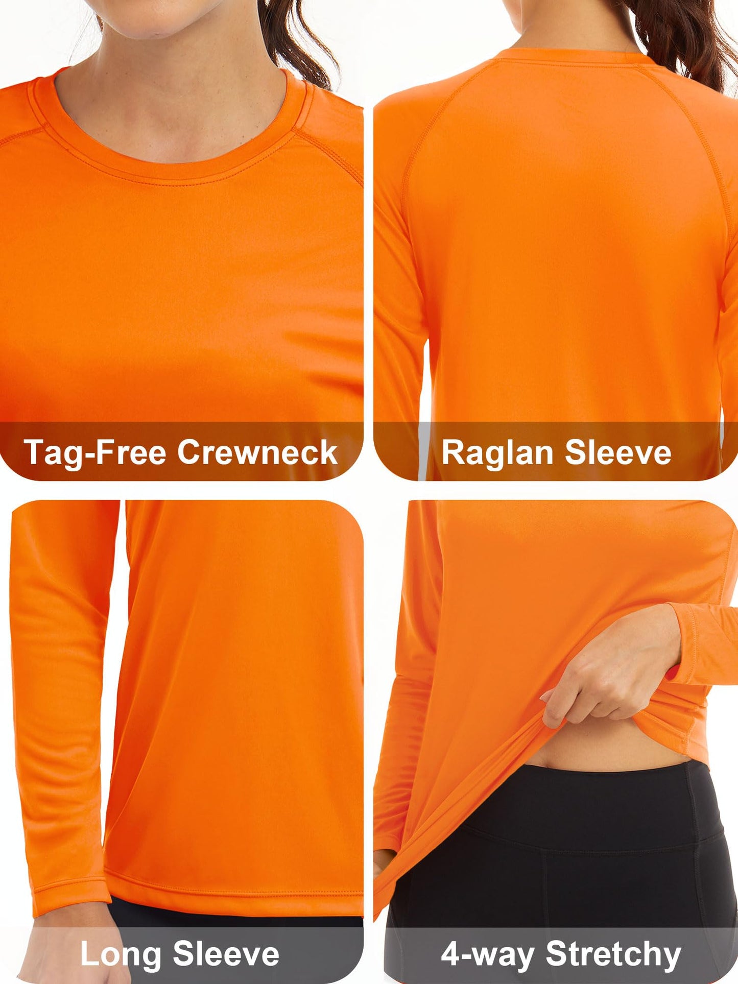 MAGCOMSEN SPF Swim Shirts for Women Long Sleeve Womens Swim Shirts UV Shirts Rash Guard Shirts for Women UPF 50+ Long Sleeve Running Shirts for Women Orange