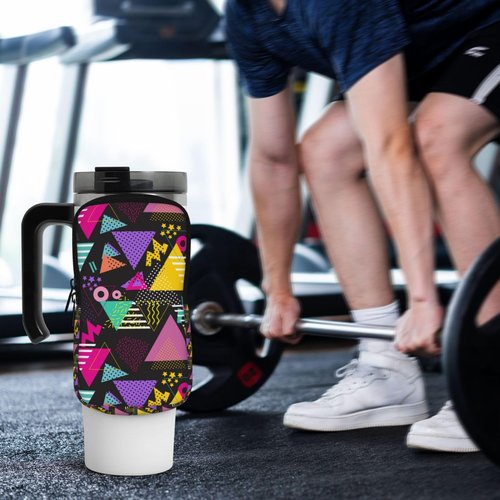 WtallasiSei Retro 80s 90s Geometric Water Bottle Pouch & Armband for Stanley Cup Accessories Yoga Gym Sports Water Bottle Bag for Men Women Hiking Running