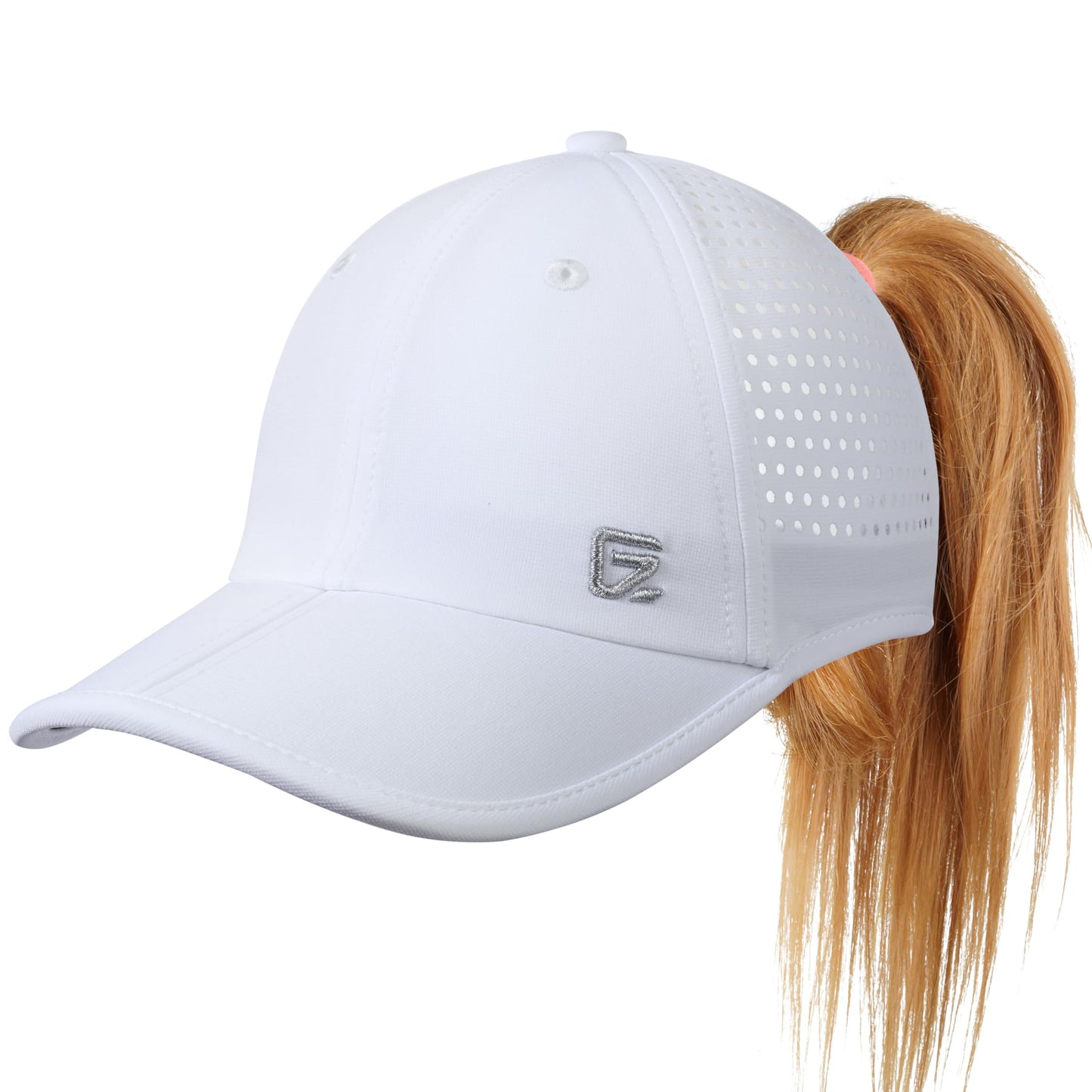 GADIEMKENSD Running Ponytail Hat for Women Dri Fit Baseball Cap Mesh Cooling High Messy Bun Ponycap Breathable Foldable Reflective Sports Hats for Workout Hiking Gym Golf White