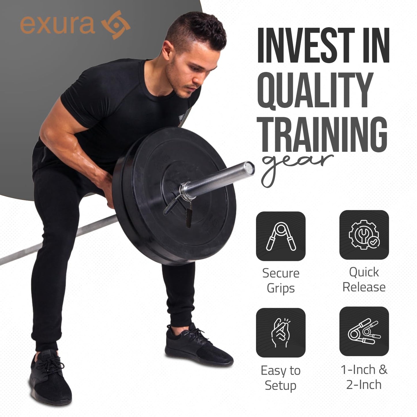 Exura Pack of 2 pairs of Spring Collars 1&2 inch(25mm &50mm) Barbell Clips, Barbell clamps, 2 Pairs of Barbell Collars, Olympic Barbell Clamps Set, Weight Clips For Bars, Weight Bar Clamps