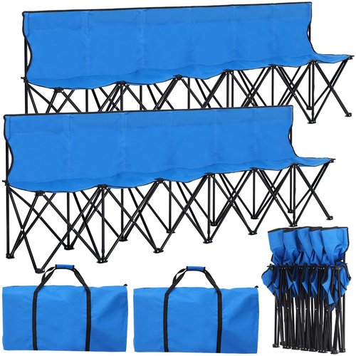 Wenqik 2 Pack Portable Soccer Team Bench 6 Seat Folding Sideline Bench with Back and Carry Bag for Outdoor Sport Team Travel Camping Chairs, Blue