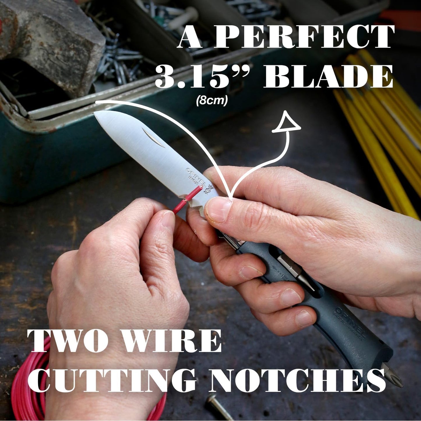 Opinel No.09 DIY - Stainless Steel Folding Pocket Knife and Multi-Tool, Wire Stripper, Screwdriver, Made in France