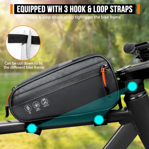 WOTOW Bike Frame Bag - 3 Ways Installation Water Resistant Reflective Bicycle Top Tube Bag with Two Side Pockets, Ebike Cycling Triangle Bag Pouch Accessories for MTB Road Travel (1.2L)