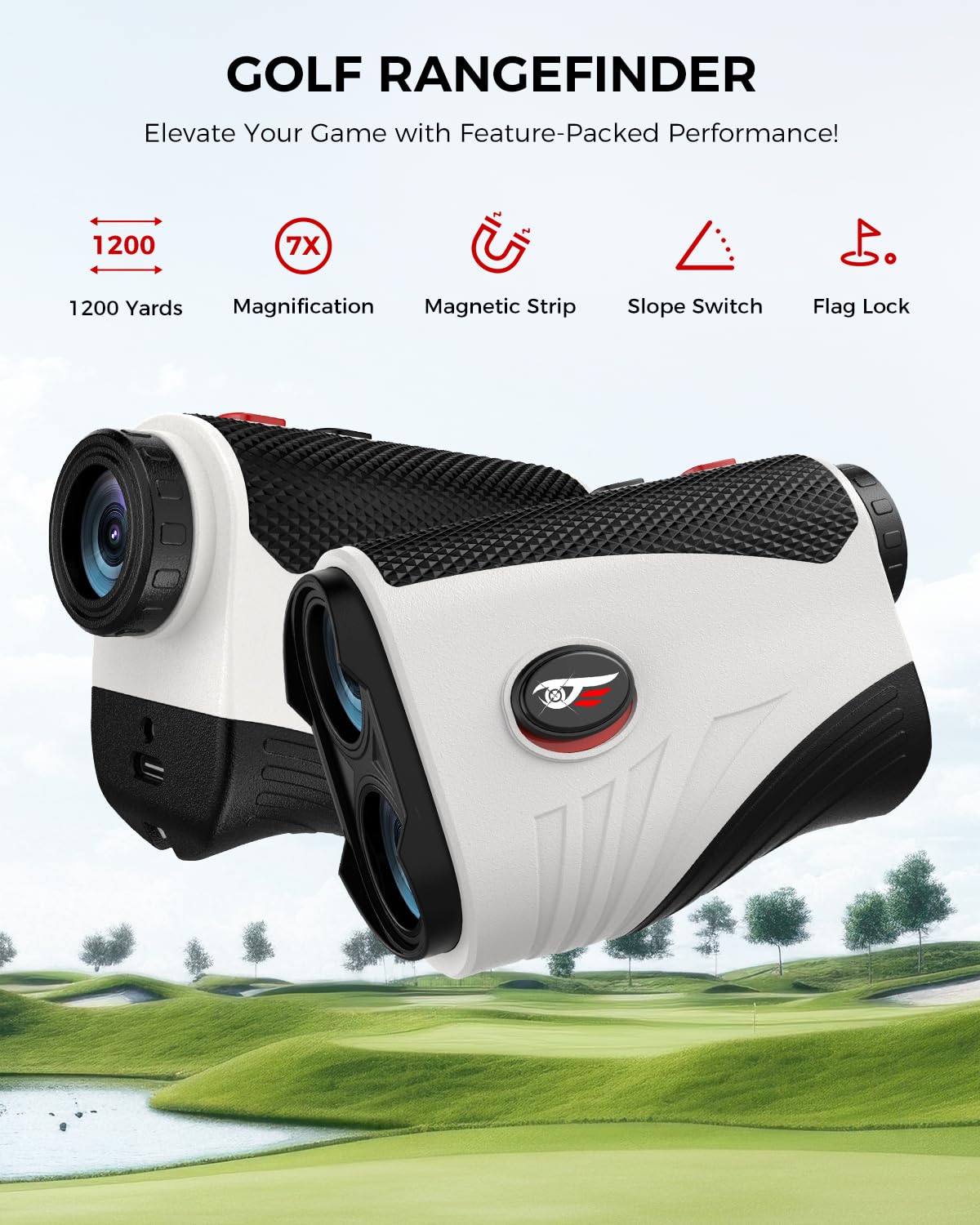 Golf Rangefinder with Slope - 1200 Yards Laser Range Finder with Flag Pole Locking Vibration, 7X Magnification rangefinder with Magnet Stripe