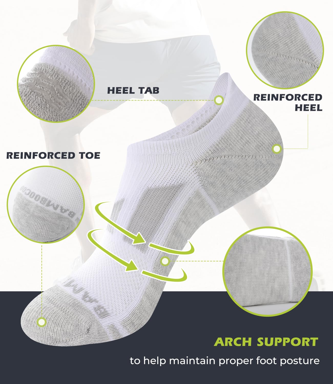 BAMBOO COOL Men's No-Show Socks Low Cut Breathable Moisture-Wicking Socks Non Slip Running Workout casual, 6 Packs
