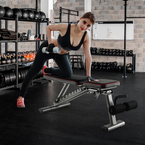 Goplus Adjustable Weight Bench, 660 LBS Heavy Duty Commercial Grade Fitness Bench w/ 2 Transport Wheels, Home Gym Full Body Workout Bench for Strength Training, Bench Press & Sit-up, Black