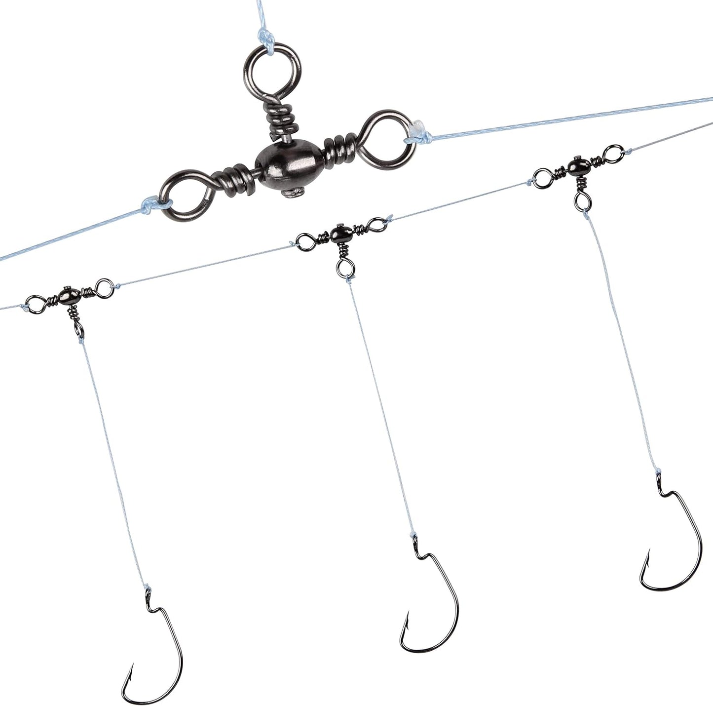 3 Way Swivels Fishing Kit 120pcs Heavy Duty Three Way Fishing Swivels Crossline Barrel Swivels Tackles T-Shape Fishing Line Connector Catfish Rig Triple Swivels for Saltwater Surf Fishing Rig