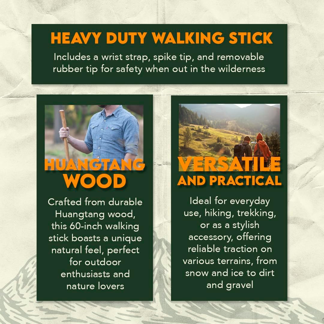 SE Survivor Series Heavy Duty Wooden Walking/Hiking Stick, 60" - WS632-60