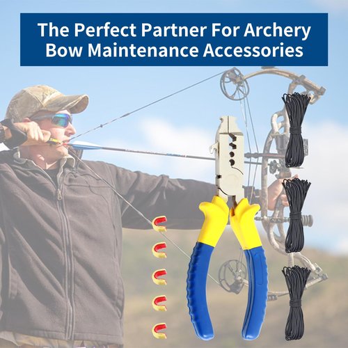 SPG Bow String Nock Point Pliers - D Loop Pliers with D Loop Material for Compound and Recurve Bowstring Arrow Nocks Points Bowstring Maintenance Kit(Plier,3 D Loop Strings,5 Archery Nocks)