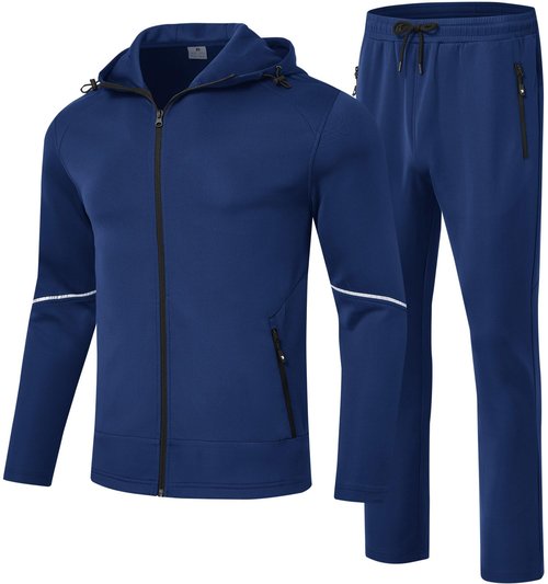 Rdruko Men's Sweatsuit Sets 2 Piece Hooded Full Zip Jogger Gym Lesiure Casual Track Sweat Suits for Men(Sapphire Blue, US L)