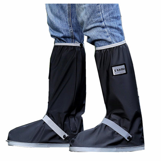 E KAINI Waterproof Rain Boot Shoe Covers with Reflector,Anti-Snow Rain Gear Reusable Galoshes for Men and Women,Foldable Rain Boot with Zipper, Non-Slip (Blcak+Grey, M)