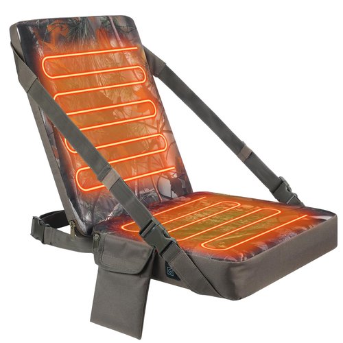 Menkxi Waterproof Heated Hunting Seat Cushion with Backrest 3 Mode Adjustable Self Supporting Tree Stand Seat with Pocket for Hunting Warm Portable Folding for Power Bank Not Included