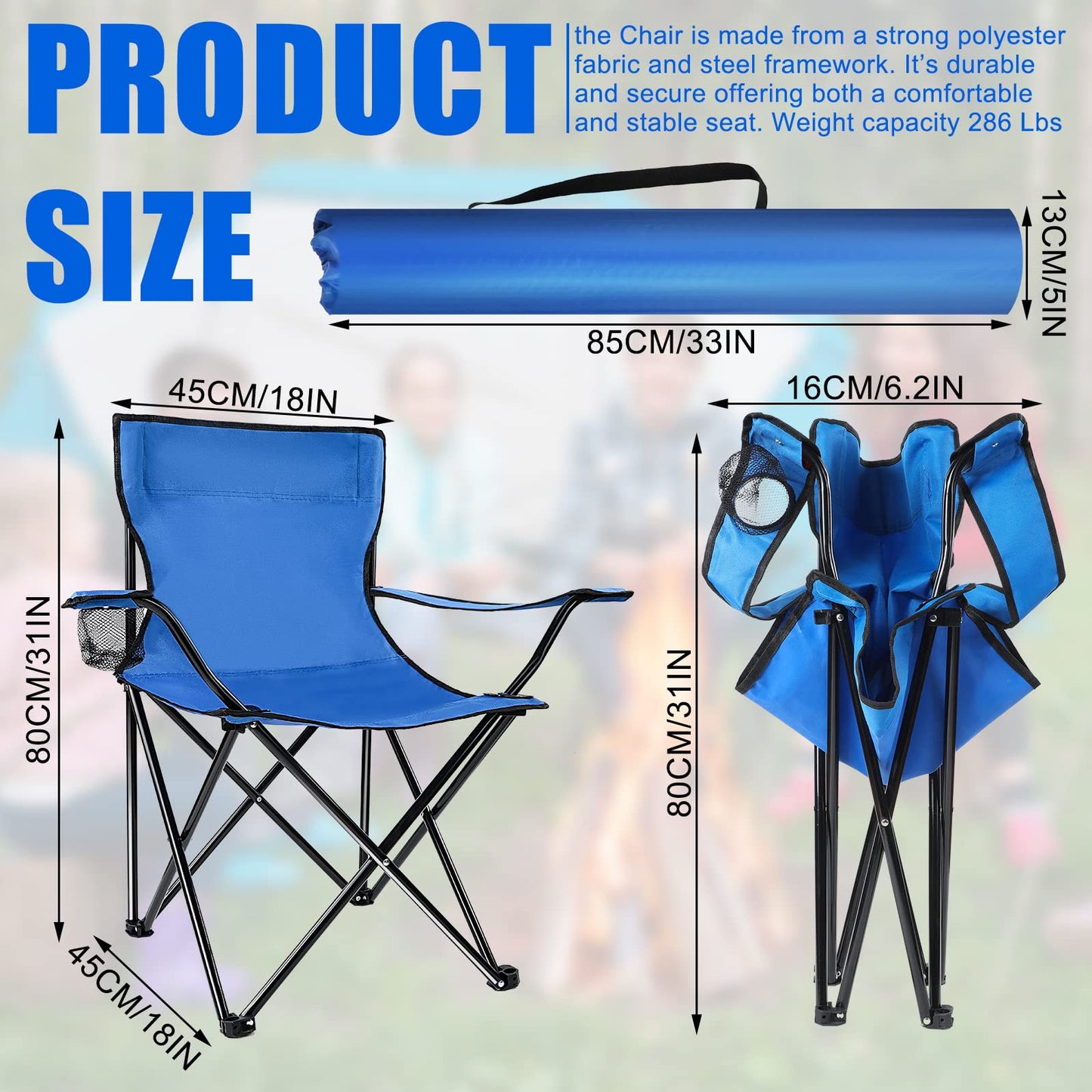 FairySandy 4 Pack Folding Camping Chairs with Carrying Bag Portable Lightweight Foldable Lawn Camp Beach Sports Chairs(19.7 x 19.7 x 31.5 Inch,Blue)