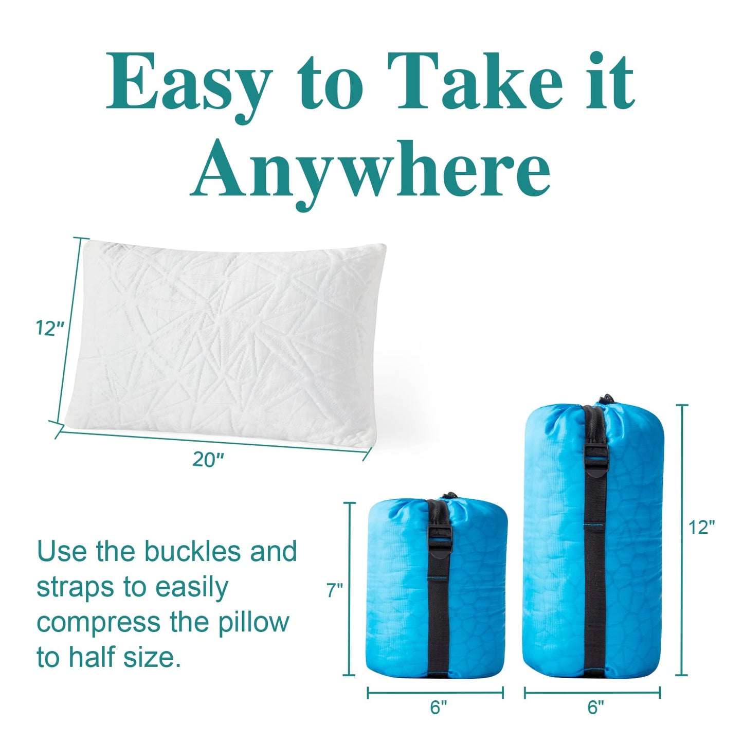 Furlupy Small Shredded Gel Memory Foam Pillow，Camping Pillow Travel Pillow- Adjustable for Contoured Support -Portable Ideal for Backpacking, Camping, Travel, Car, Airplane,Office Nap