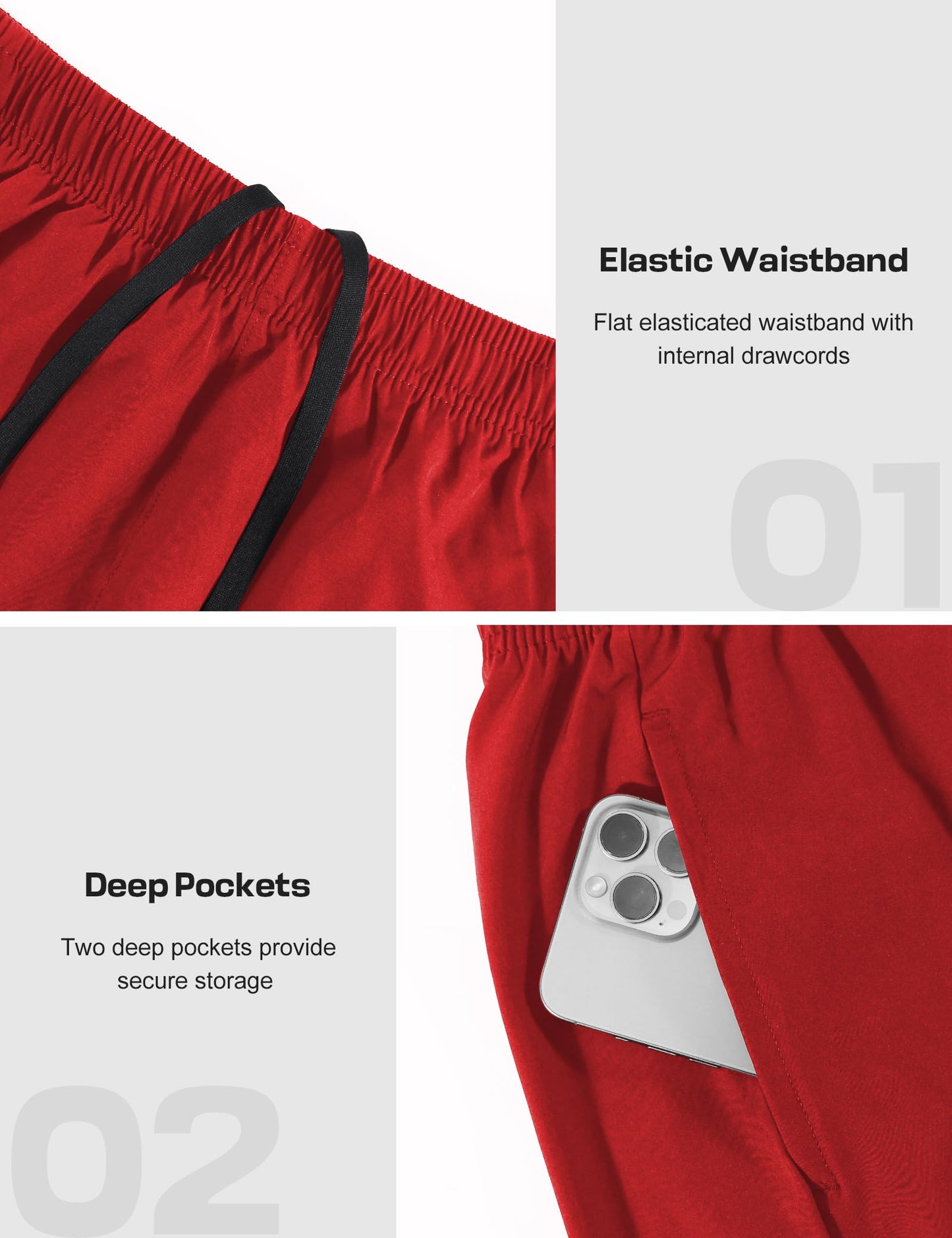Naarts Men's Athletic Shorts 9'' Quick Dry Workout Running Shorts Lightweight Sports Gym Basketball Shorts with Pockets Red,2X-Large