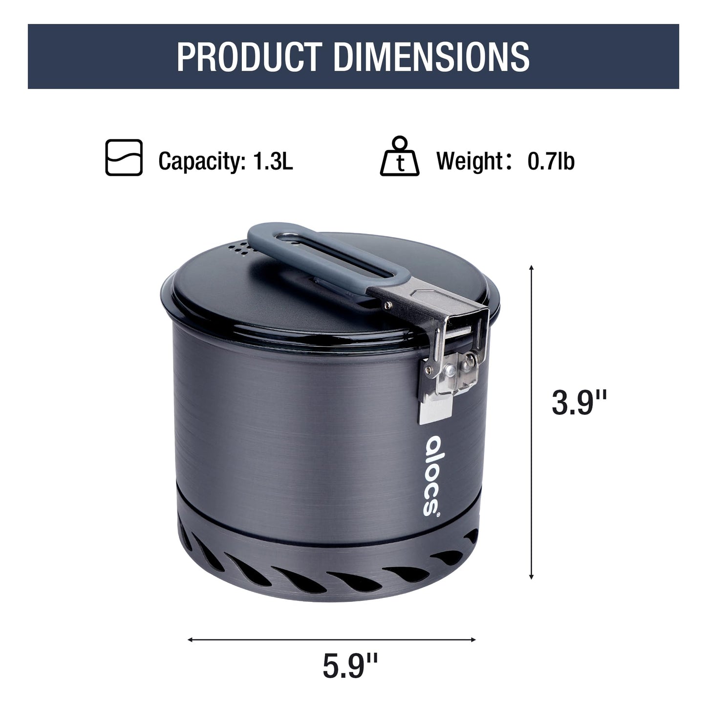 Alocs 1.4L Camping Pot, Lightweight Camping Cookware with Heat Exchanger, Portable Durable Camping Essentials Cooking Set for Backpacking Hiking Traveling