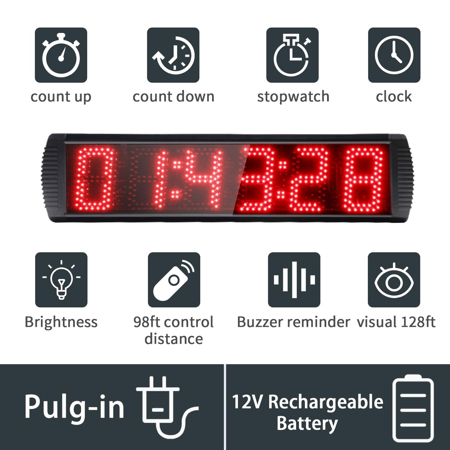 GAN XIN Large LED Display Digital Race Timer with Battery,Function-Countdown/Up/Time Clock, Remote Control, Tripod Stand and Adjustable Brightness for Sports Events, Races, Meetings, Presentations