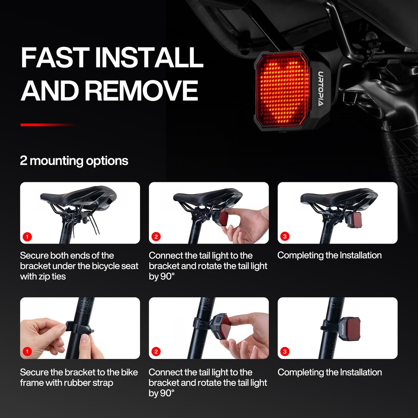 Animated Bike Tail Light, Design Patterns via App, Cute Bike Light, Smart Bicycle Brake Light for Night Riding, Rechargeable, IP66 Waterproof, Gift for Kids and Cyclist