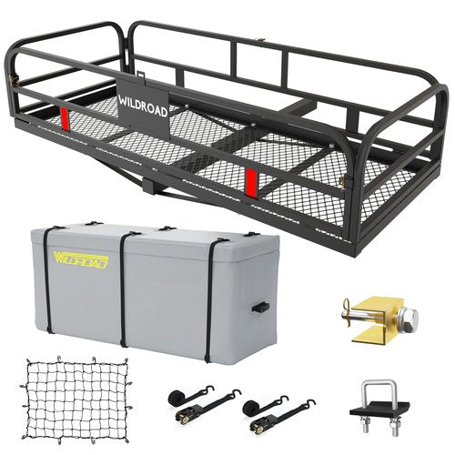 Wildroad Hitch Cargo Carrier 500 LBS Capacity Vehicle Trailer Baskets 60" x 24" x 14" Fits 2" Receiver with Waterproof Cargo Bag, Cargo Net, Ratchet Straps and Dual Tightener