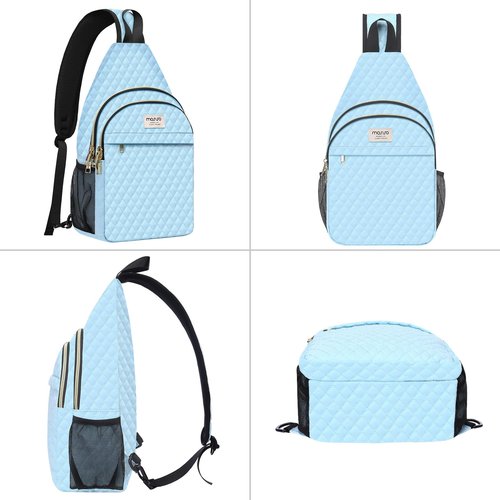 MOSISO Sling Backpack, Rhombus Quilted Crossbody Bag with Front Pockets Casual Chest Shoulder Travel Hiking Daypack Bag, Air Blue
