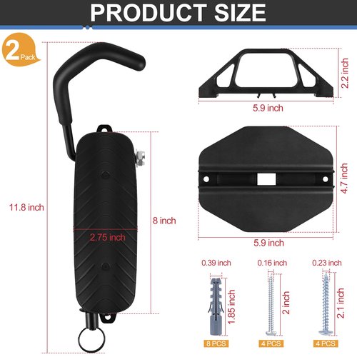 Tottist Wall Mounted Bike Rack for Indoor Storage - Heavy Duty 150° Swivel, No Drill Space Saving Design, Fits MTB/Road/E-Bikes & Hybrid, Anti-Slip Stopper (2-Pack, Black)