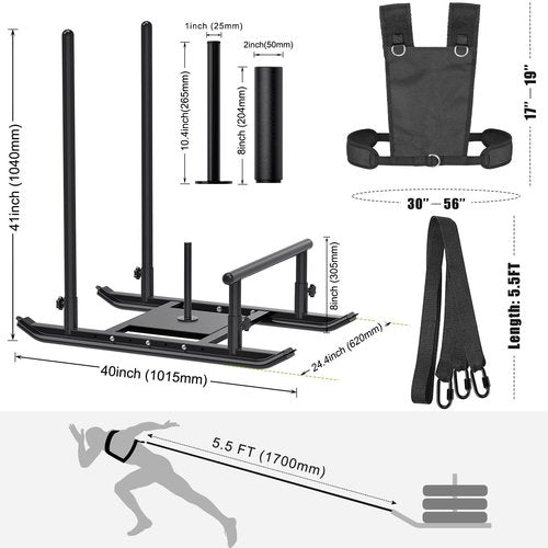 Dolibest Heavy Duty Weight Sled, Fitness Sled, Workout Sled for Fitness Strength Training and Speed Improvement, Push-Pull Prowler Training, Suitable for 1-2" Weight Plates, Black