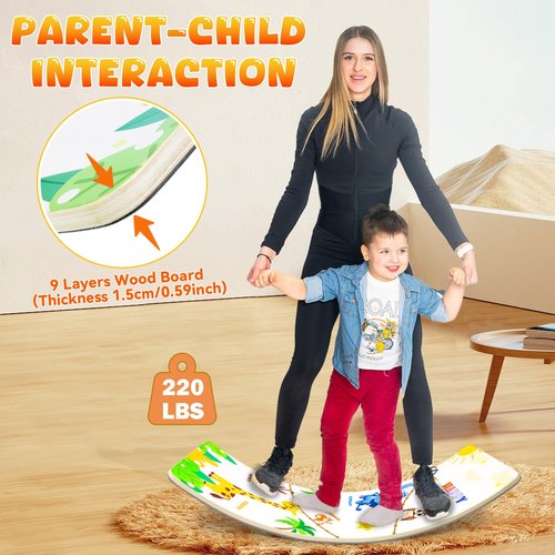 Balance Board for Kids Adult, 35inch Wobble Balance Board Balance Trainer With Anti-slip Felt Pads Animal Prints Suitable for Home Office, Teeter Popper Rocker Board Open Ended Toys (Grey)