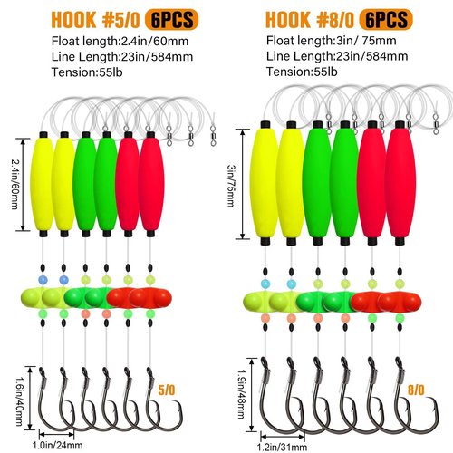 Dovesun Catfish Rigs Santee Rig Catfish Float Rigs Catfishing Tackle Cigar Float-5/0Hook * 6PCS