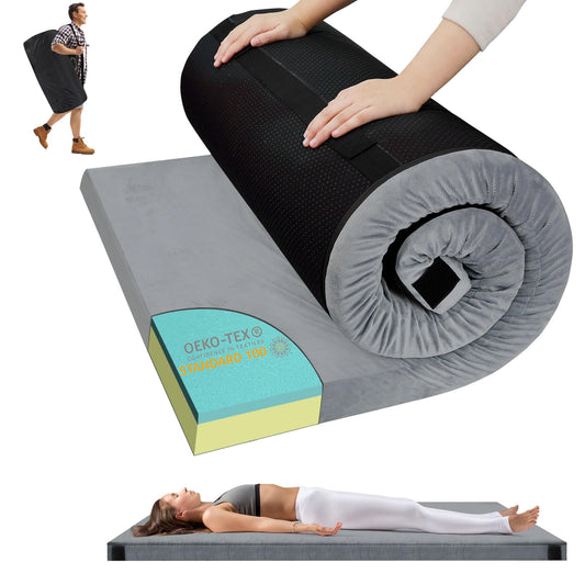 TONAHUTU Memory Foam Camping Mattress Pad, Portable Sleeping Pad Roll Up Travel Mattress Waterproof Foldable Floor Cot Mattress Guest Bed for Sleepover 72'' x 24'' x 3''