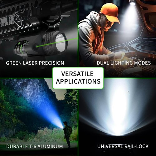 ZORVEX Tactical LED Flashlight with Green Lase, Rechargeable 600 Lumen Green Laser Tactical Flashlight - Dual Modes with Picatinny Rail Mount, Class IIIA