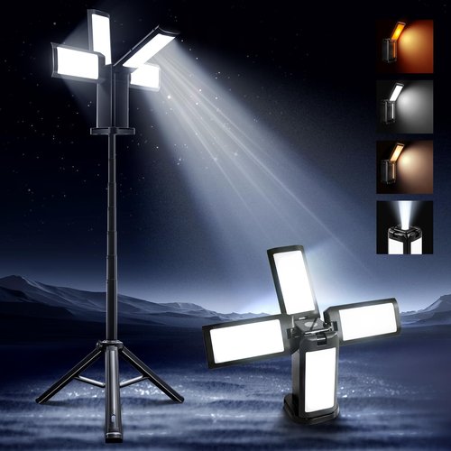 Portable Work Lights with Stand, Camping Light Tripod Stand, 270° Adjustable White/Warm/Nature White Work Lights On Stand, Telescopic Camping Lantern, Outdoor Work Lights for Hiking,Home Emergency