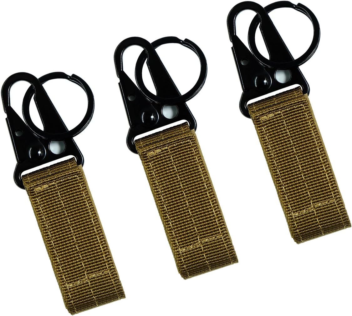 FAIRWIN Tactical Gear Clip, Nylon Key Ring Holder or Belt Keeper Military Utility Hanger Carabiner Molle Hook, Black, Tan, Green