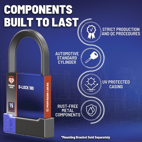 PENTAGON Bike U Lock - Patented Heavy Duty Anti Theft Bicycle ULock - Ultra Lightweight Sold Secure Gold Bike Security D Lock with Keys for Bikes Electric Bikes and Scooters (3.35/7.1 in)