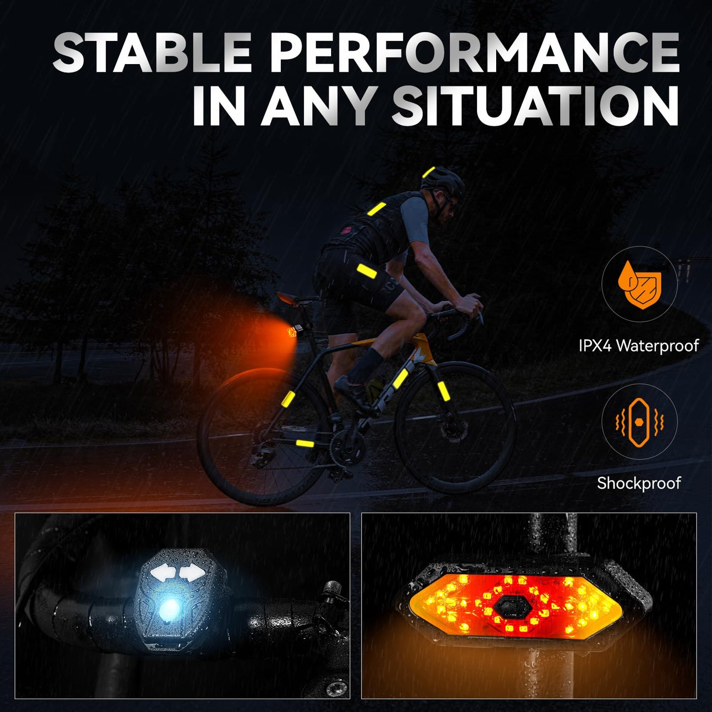 Hcikoat Bike Tail Light with Turn Signals USB Rechargeable Bike Turn Signals 120 Lumens Ultra Bright LED Turn Signals for Bicycle 5 Mode with 10PCS Safety Reflective Tape for Night Riding Bicycle
