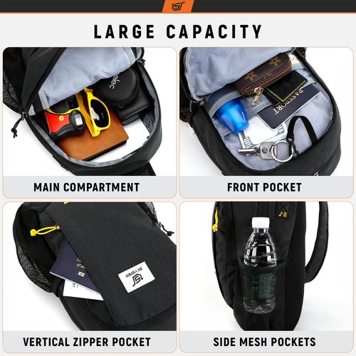 SKYSPER Sling Backpack with RFID Pocket Lightweight Crossbody Bag for Hiking Travel Shoulder Chest Bag for Men Women(Black)