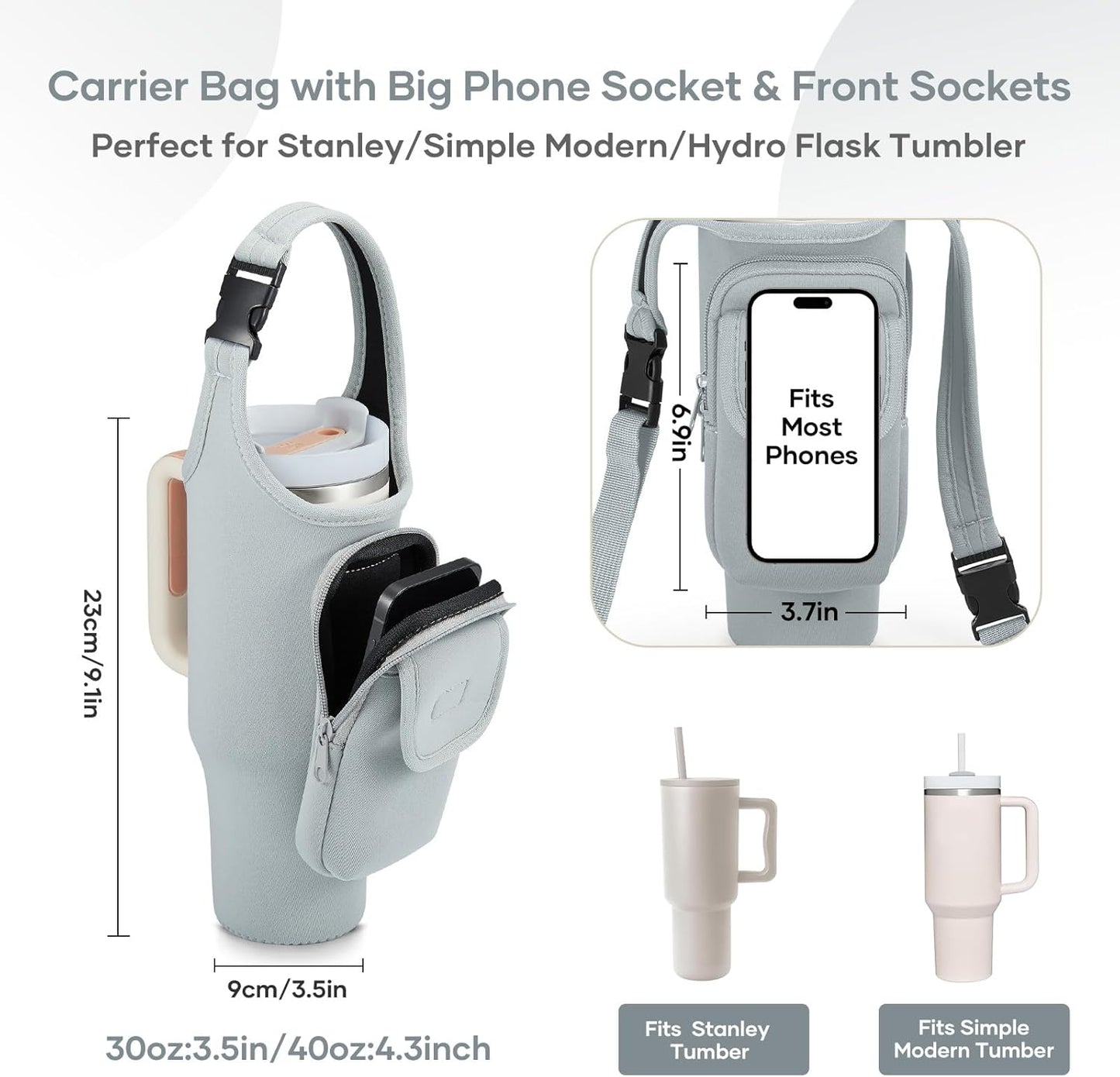 Insulated Neoprene Carrier Bag for Stanley 40/30oz Tumbler | Phone & Flap Pockets