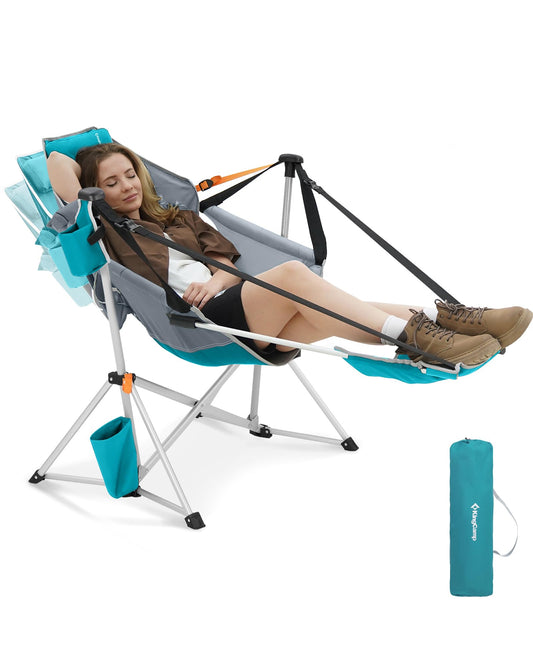 KingCamp Hammock Chair with Footrest, Swinging Portable Folding Camping Chairs for Adults MAX 440lbs Heavy Duty Foldable Oversized Rocker with Cup Holder Pillow for Outdoor Beach Patio Sport Lawn
