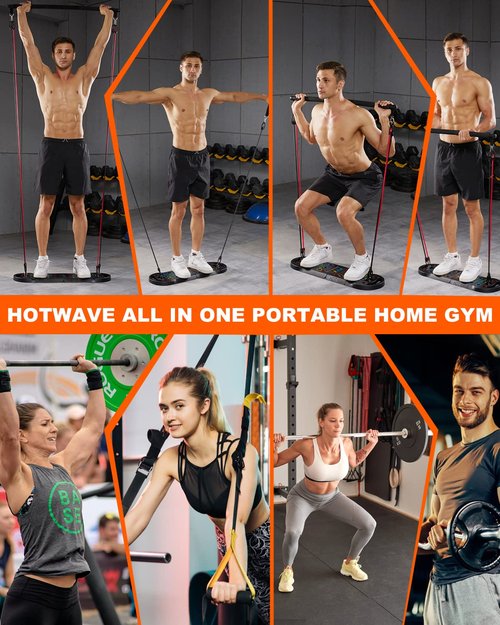 HOTWAVE Portable Exercise Equipment with 16 Gym Accessories,20 in 1 Push Up Board Fitness,Resistance Bands with Ab Roller Wheel,Full Body Workout at Home