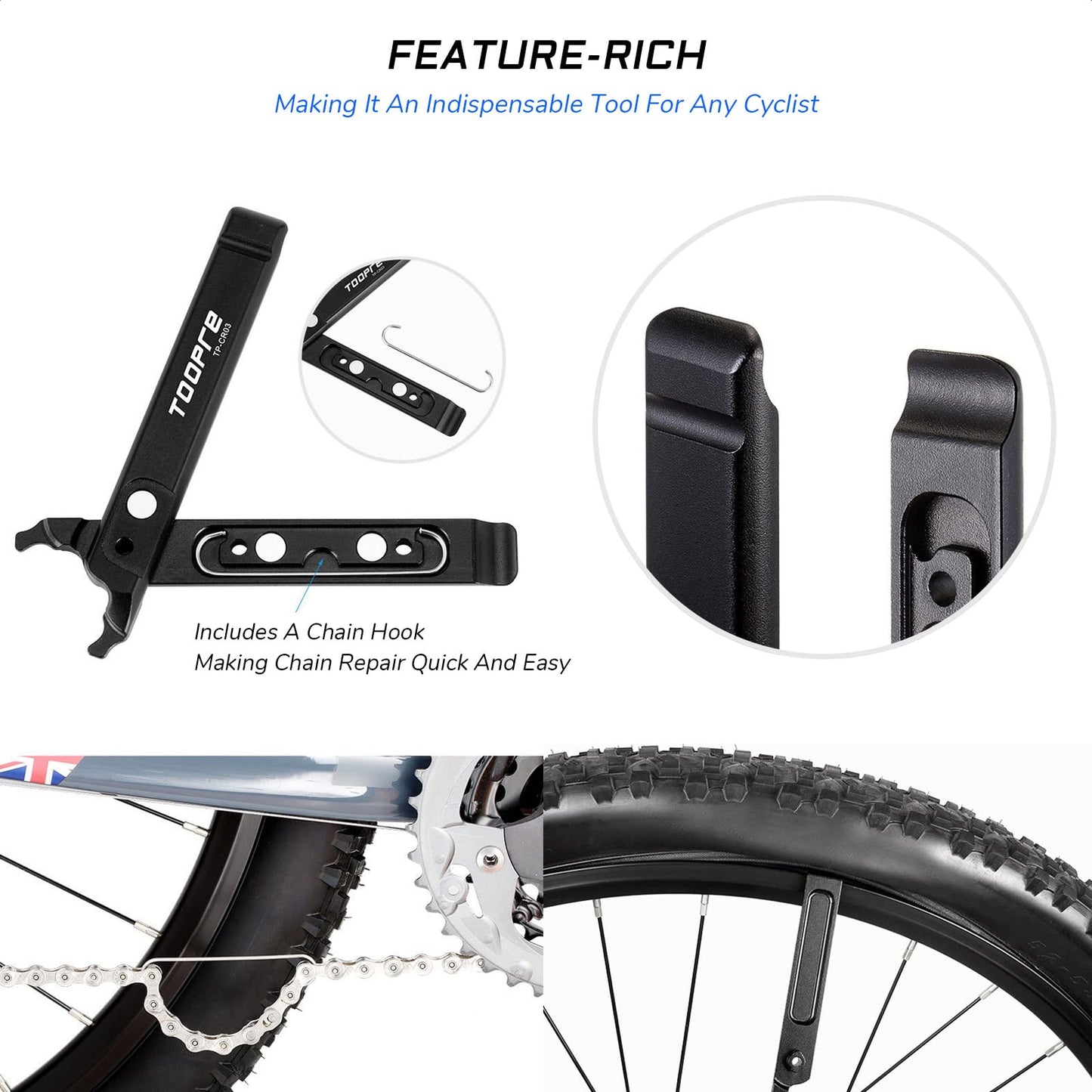 KIEVODE Multi-Functional Master Link Pliers with Master Link Removing, Tire Levers, Storage Links, and Chain Hook - Ideal for MTB, Road, Mountain Bicycle, BMX Bikes