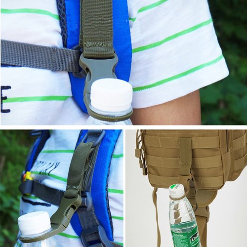 Sewzig 4 PCS Hanging Bottle Buckle Clip Carabiner Portable Mineral Water Bottle Ring Holder Nylon Webbing Strap for Outdoor Backpack Belt Camping Hiking Travel (Army Green)